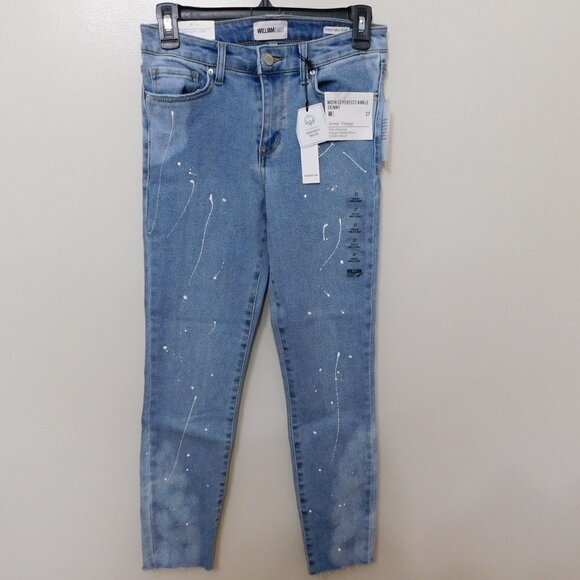 𝅺JR96 William Rast Mid-Rise Paint-Splatter Skinny Ankle Jeans Size 27 x 26 - Picture 1 of 2